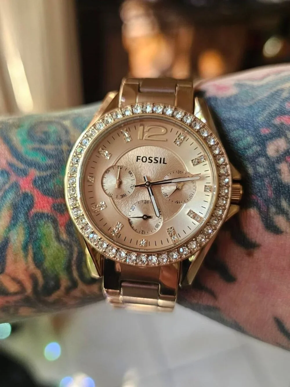 Fossil Women's Rose Gold Analog Quartz Riley Stainless Steel Multifunction Watch